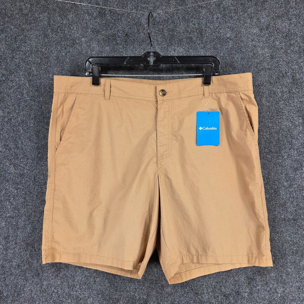 Columbia Mens Washed Out Shorts 38" Fossil Tan Cotton Poplin Flat Front NEW